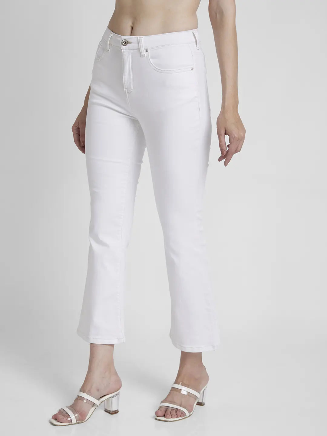 Spykar Women White Lycra Bootcut Fit Ankle Length Clean Look Jeans -(Elissa)