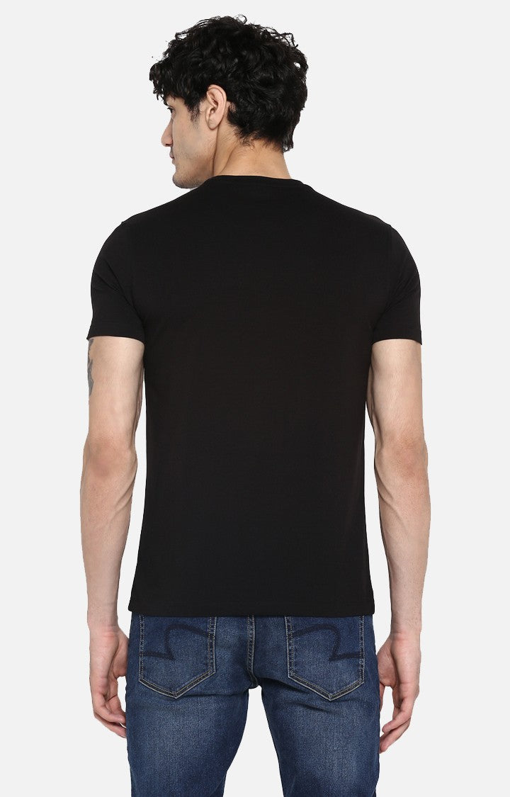 Spykar Black Printed Slim Fit Men T-Shirts