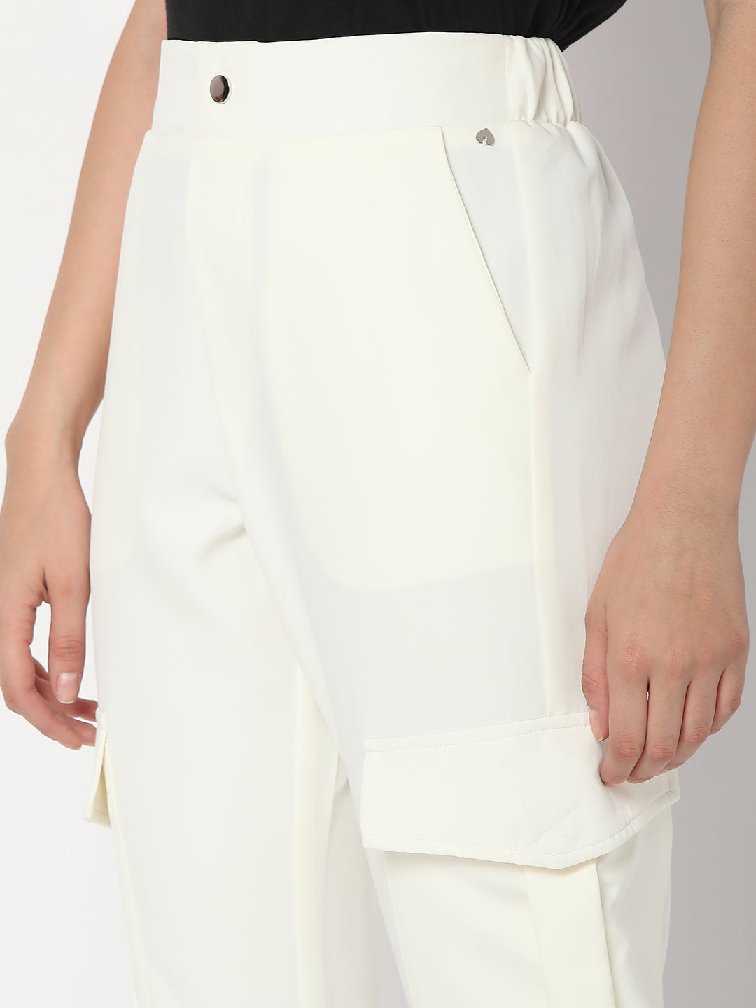 Spykar White Cotton Regular Fit Trackpants For Women