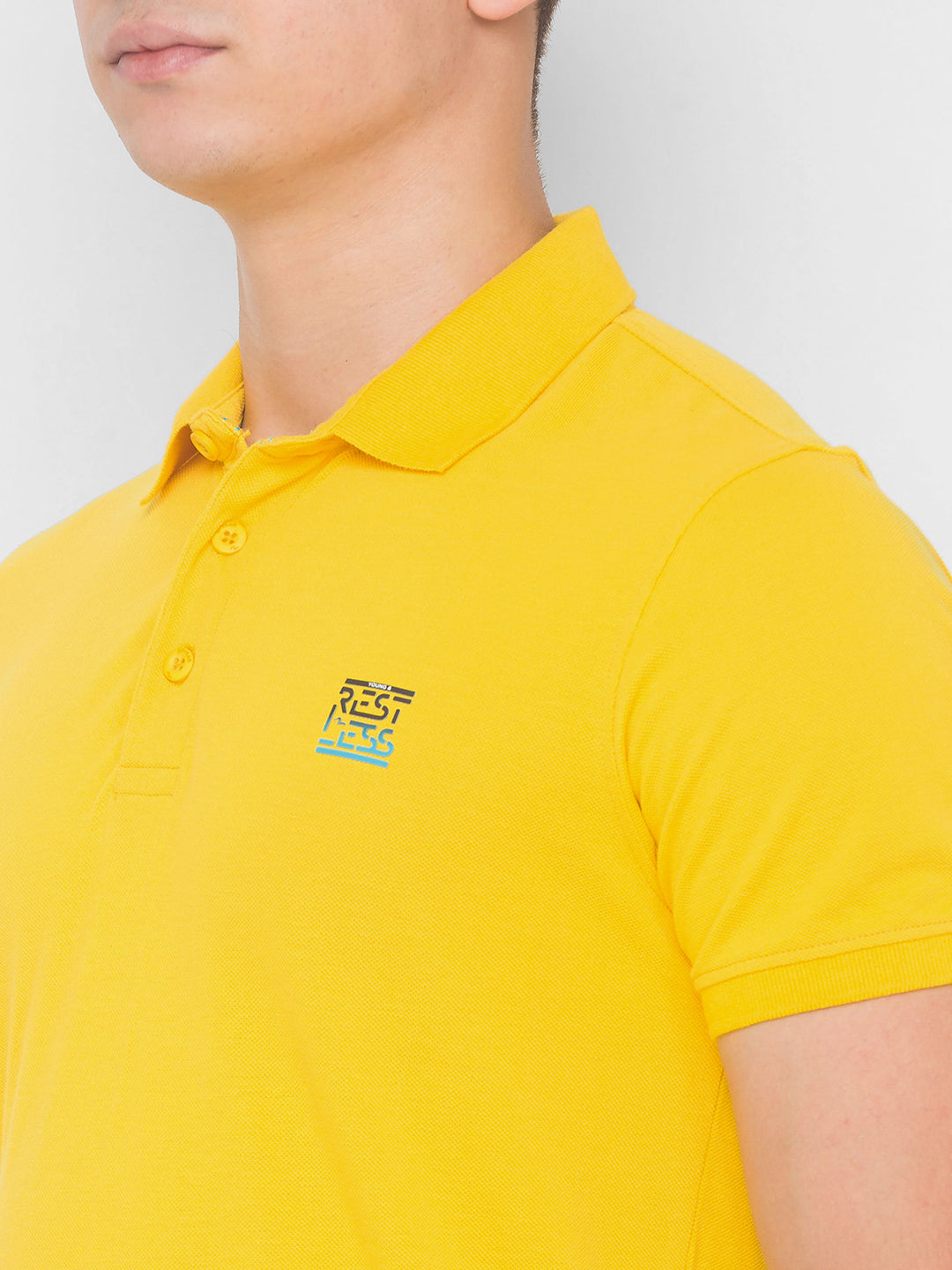 Spykar Men Yellow Cotton Slim Fit Polo T-Shirt