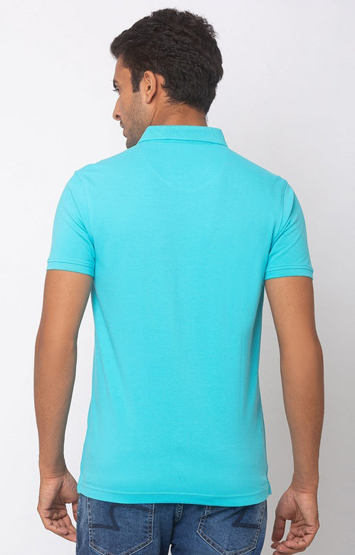 Spykar Blue Cotton Slim Fit T-Shirt For Men