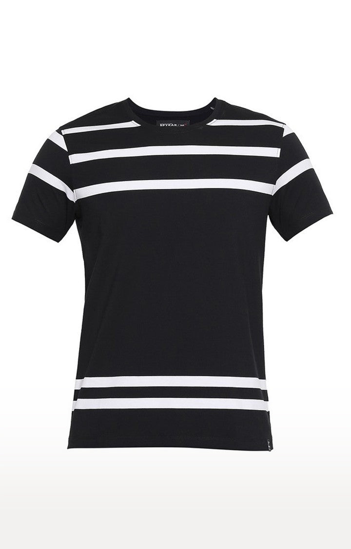 Spykar Black Cotton Regular Fit T-Shirt For Men