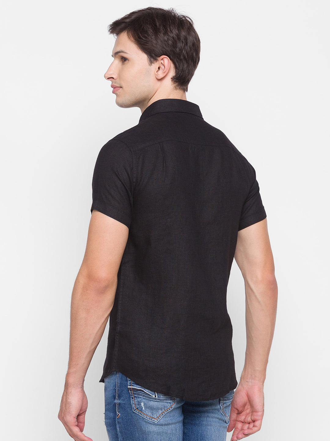 Spykar Slim Fit Black Cotton Men Shirt