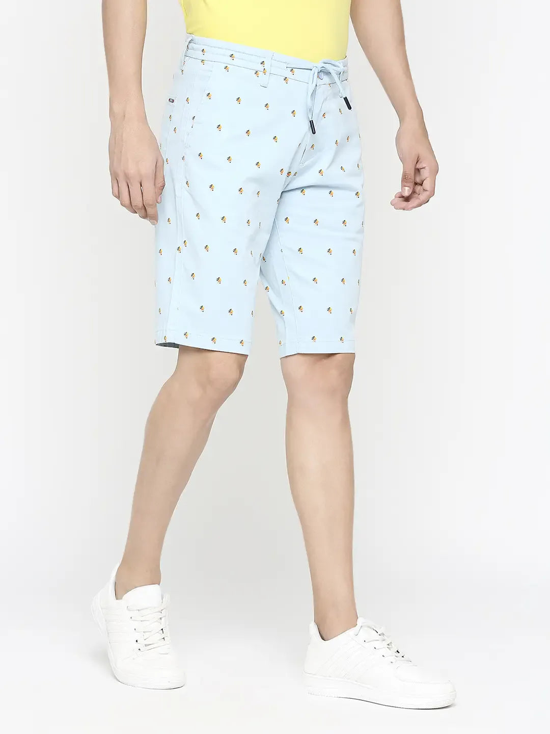 Spykar Men Sky Blue Cotton Slim Fit Printed Shorts