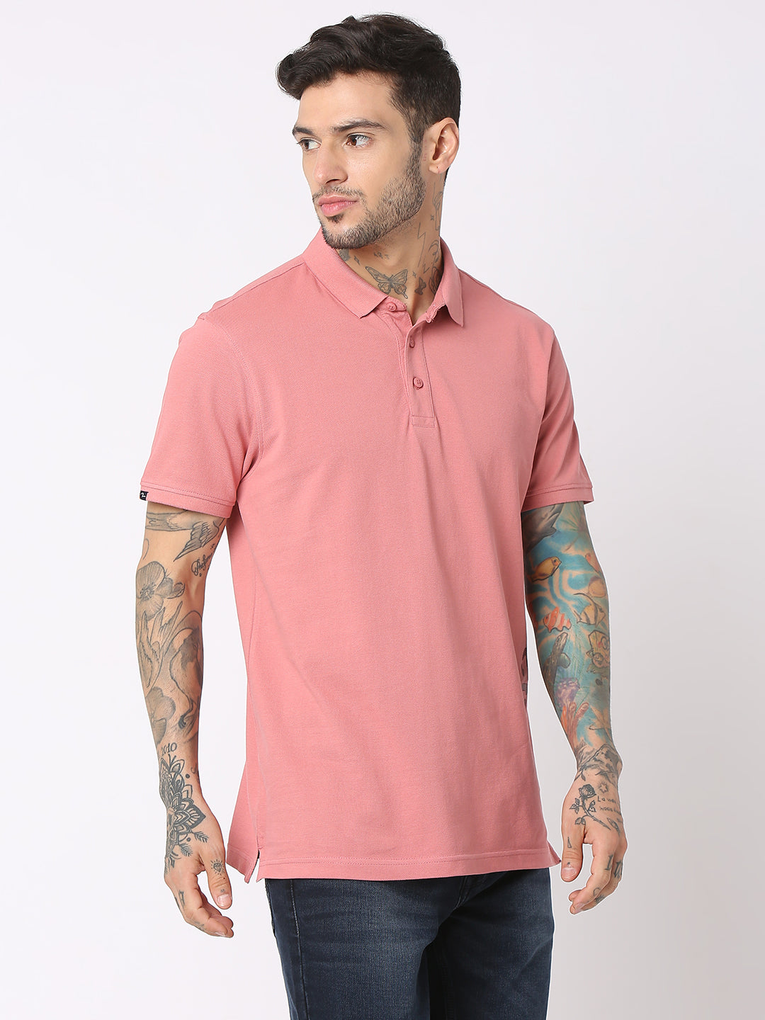 Spykar Men Dusty Pink Cotton Regular Fit Polo Plain T-Shirt