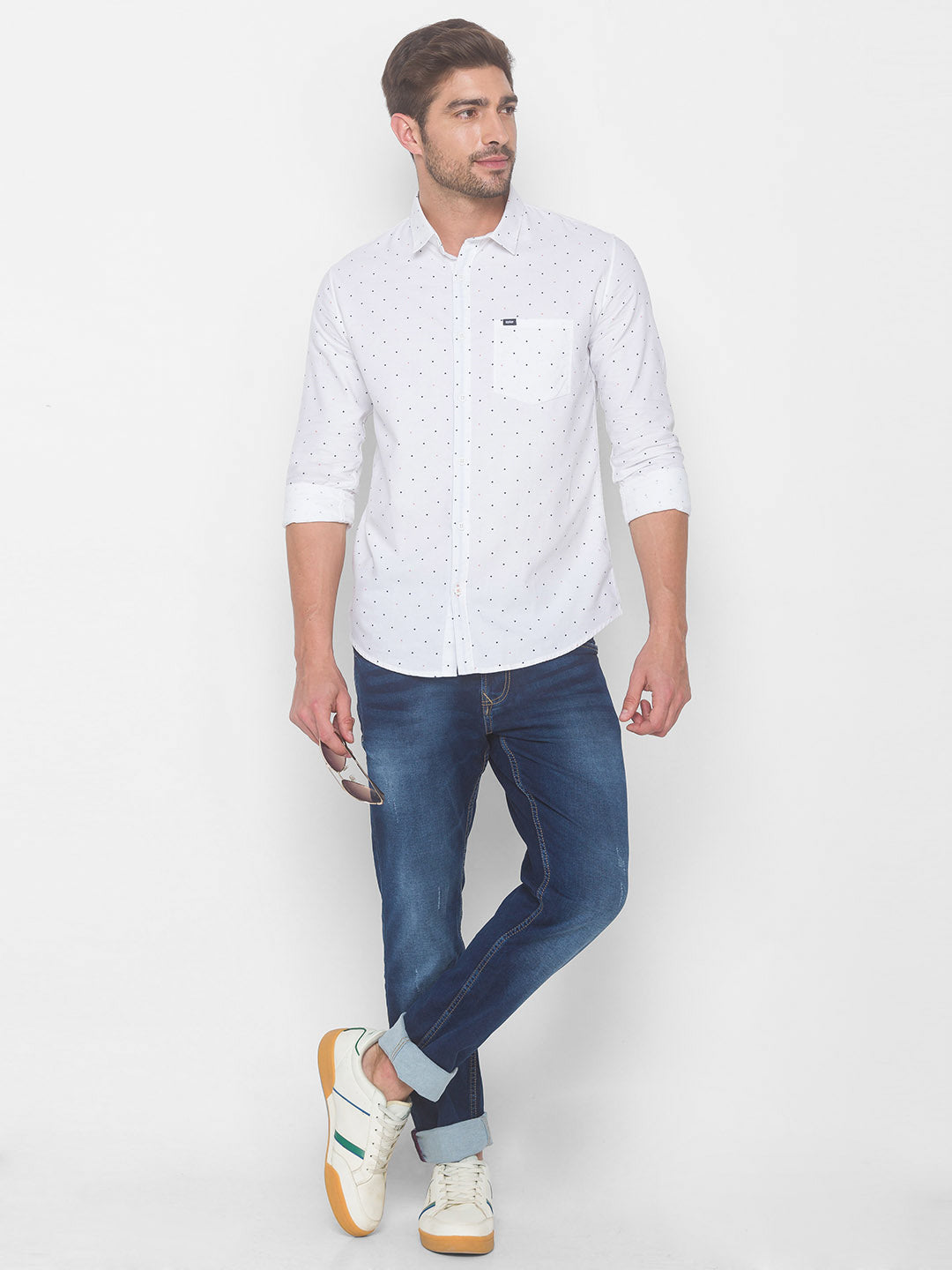 Spykar Slim Fit Men White Cotton Shirts (Uniqlo)