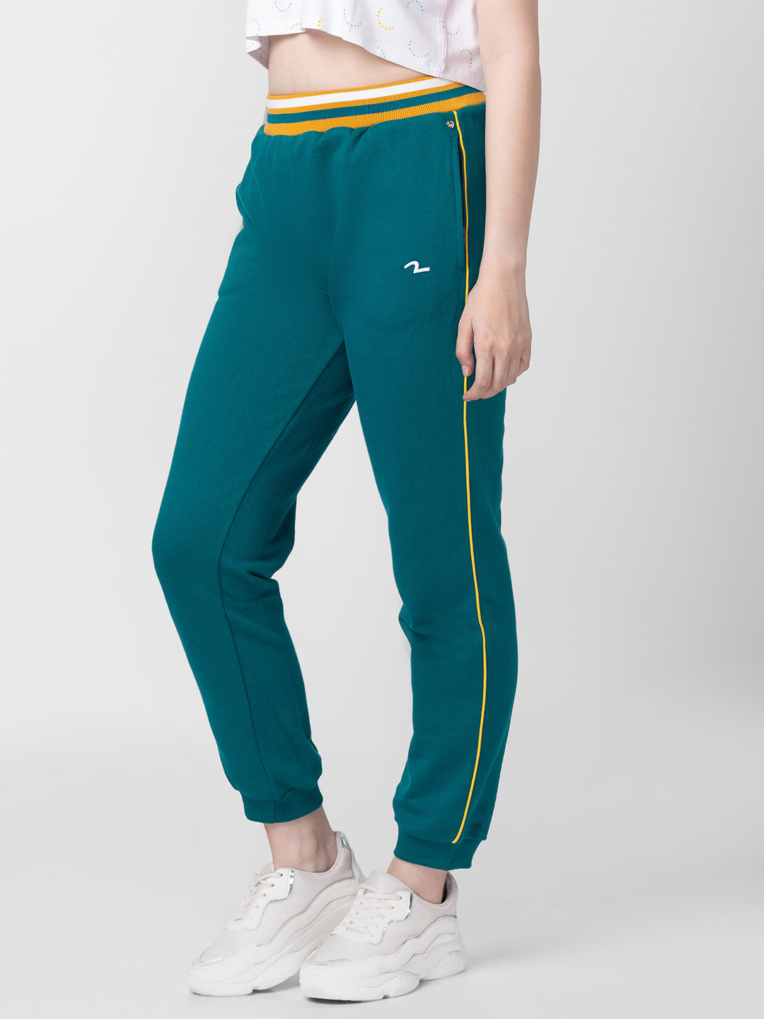 Spykar Women Deep Lake Green Cotton Regular Fit Joggers Trackpant