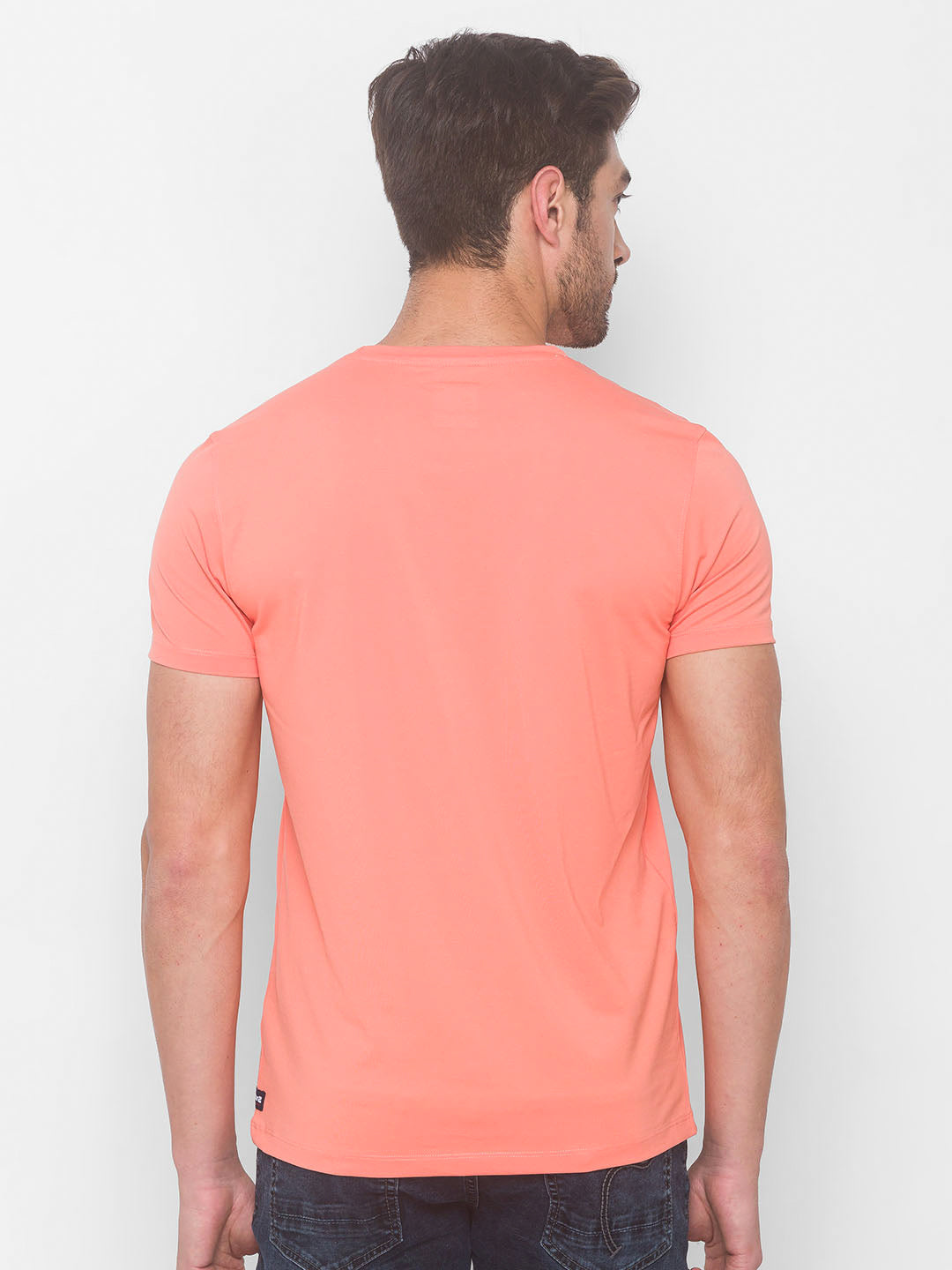 Spykar Men Pink Cotton Slim Fit Round Neck T-Shirt