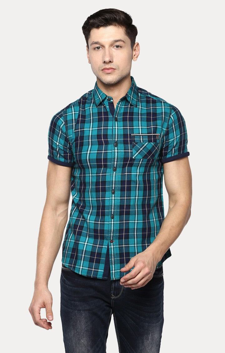 Spykar Men'S Green Cotton Checked Casual Shirts