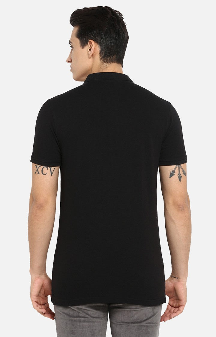 Spykar Black Solid Slim Fit Polos T-Shirt