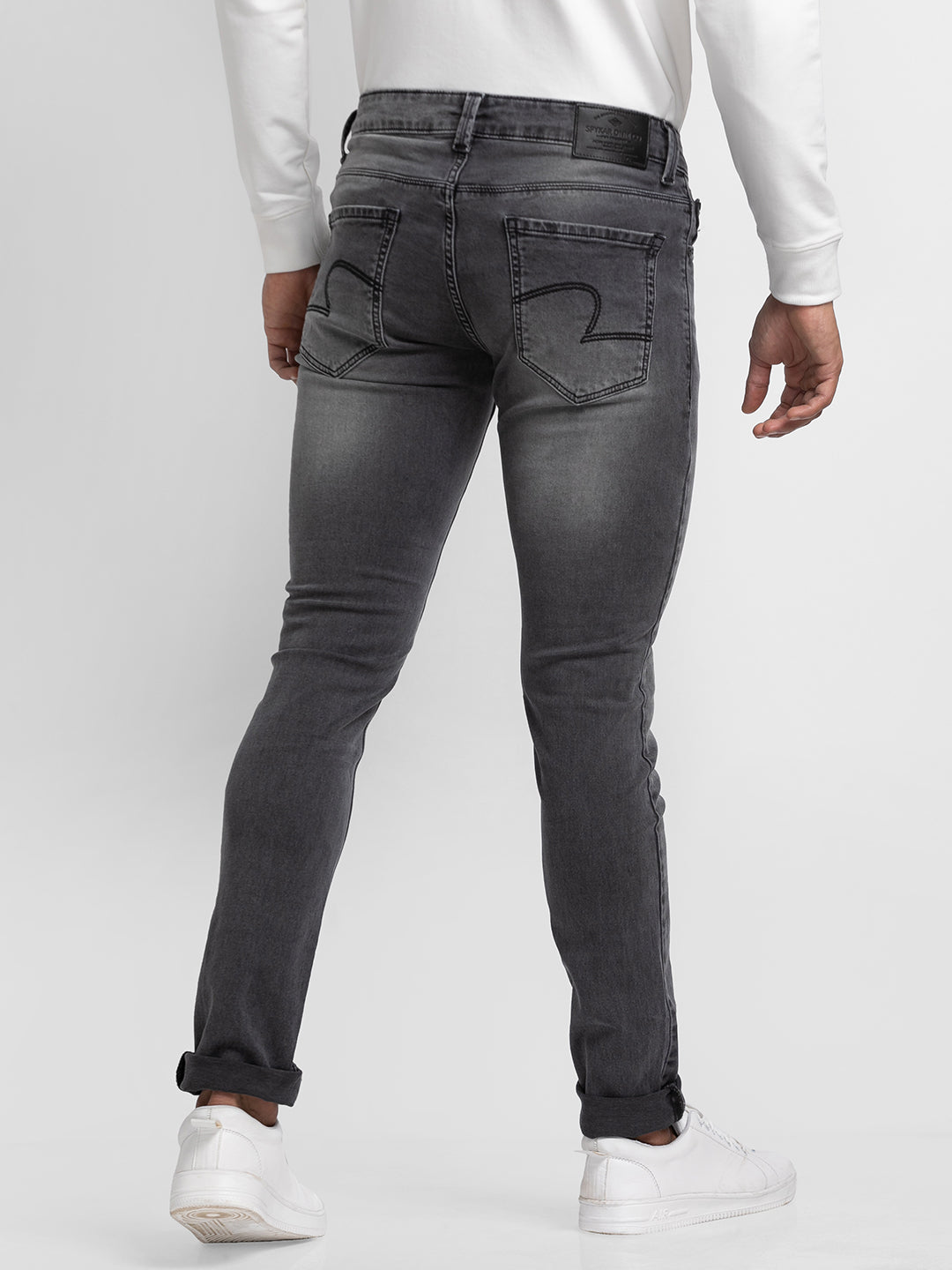 Spykar Grey Cotton Slim Fit Narrow Length Jeans For Men (Skinny)