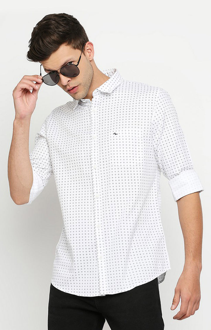 Spykar Men White Slim Fit Full Sleeve Checkered Shirt