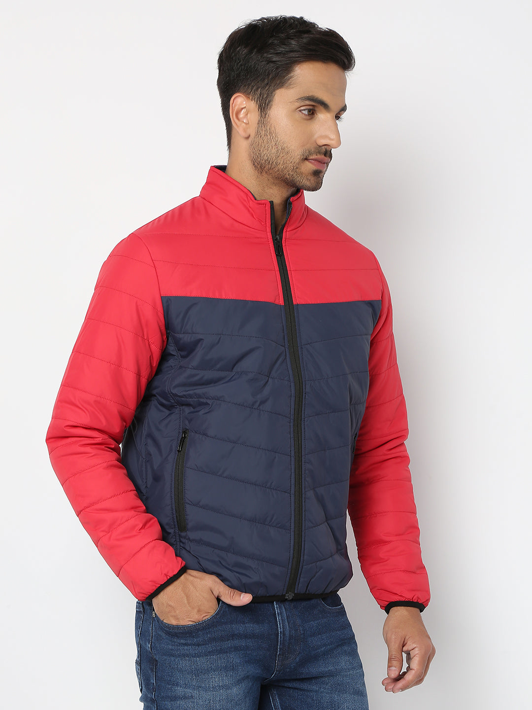 Spykar Men Red & Navy Nylon Regular Fit Jacket