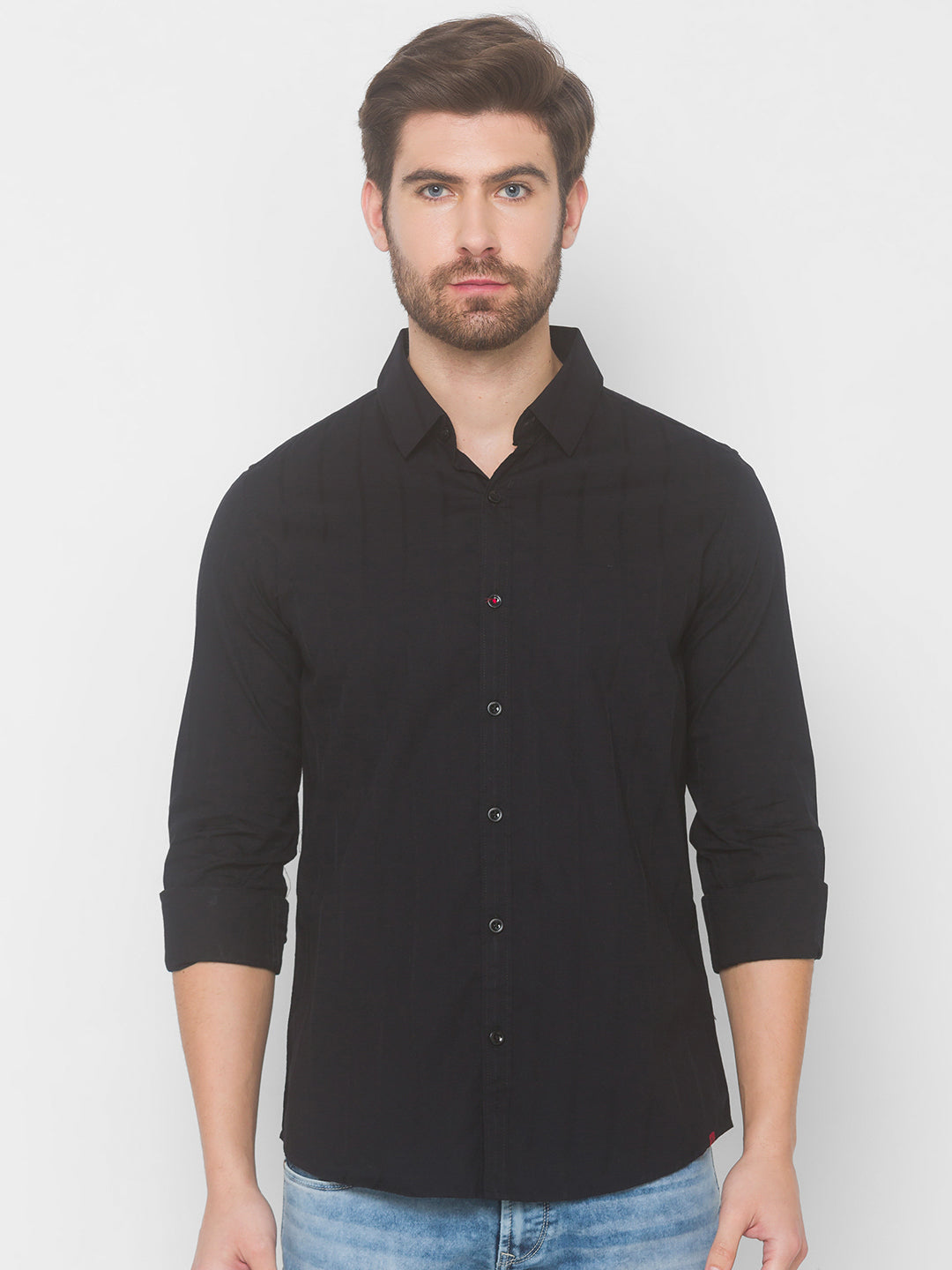 Spykar Men Black Cotton Casual Slim Fit Shirt