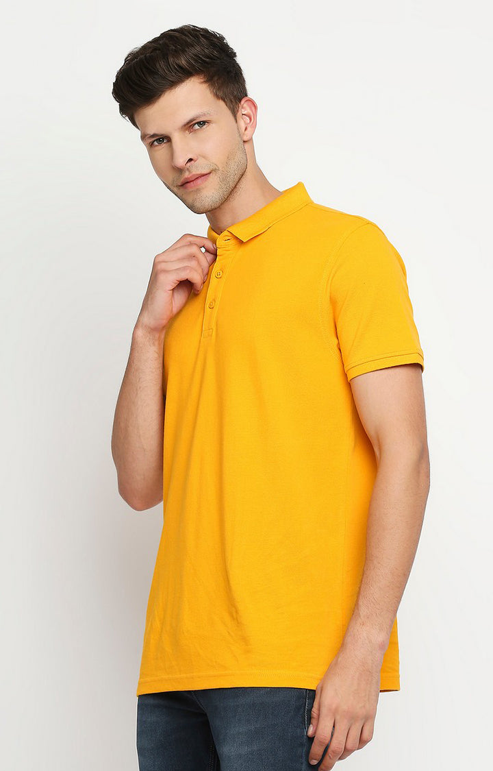 Spykar Men Yellow Cotton Printed Half Sleeve Polo T-Shirt