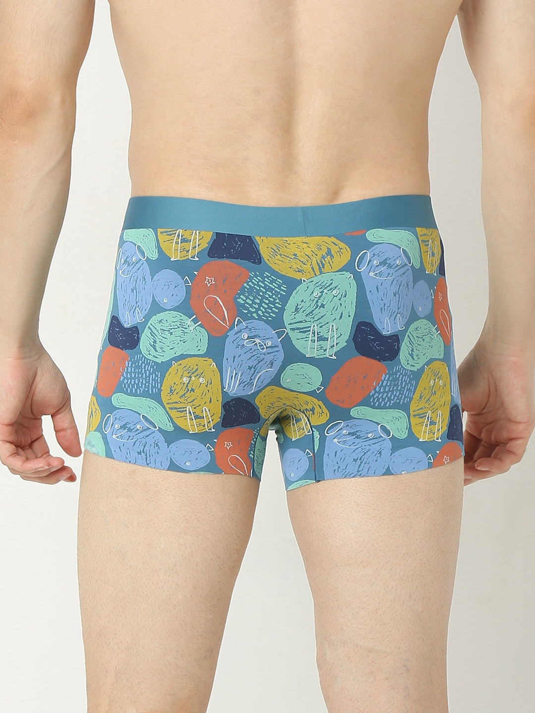 Underjeans By Spykar Men Super Premium Printed Bonded Elastic Blue Trunk