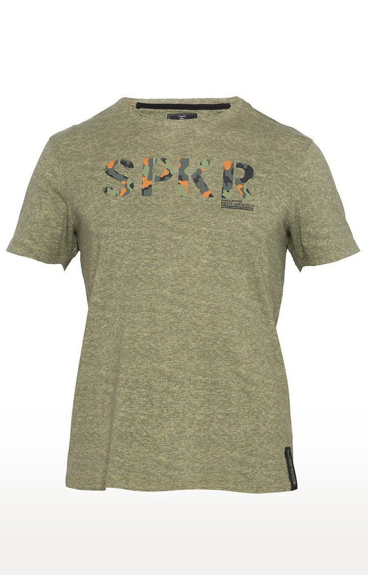 Spykar Green Cotton Slim Fit T-Shirt For Men