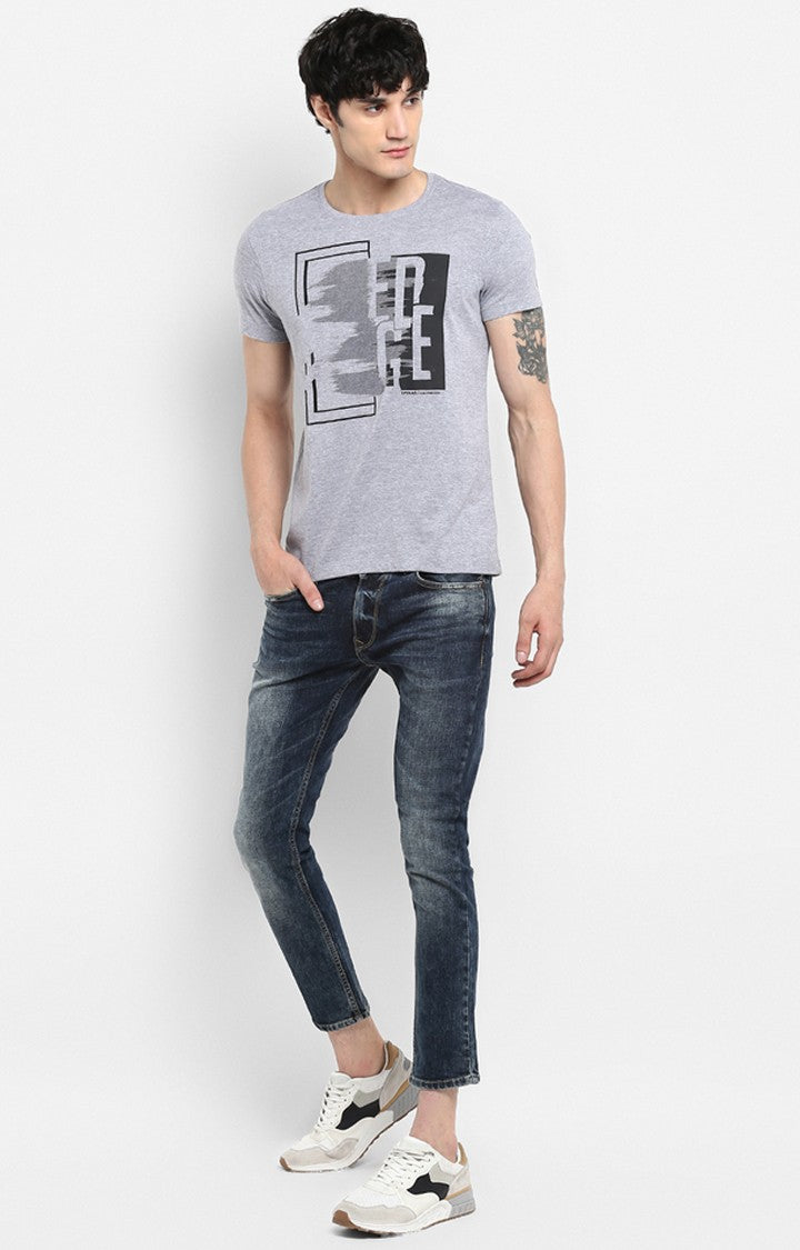 Spykar Grey Printed Slim Fit Men T-Shirts