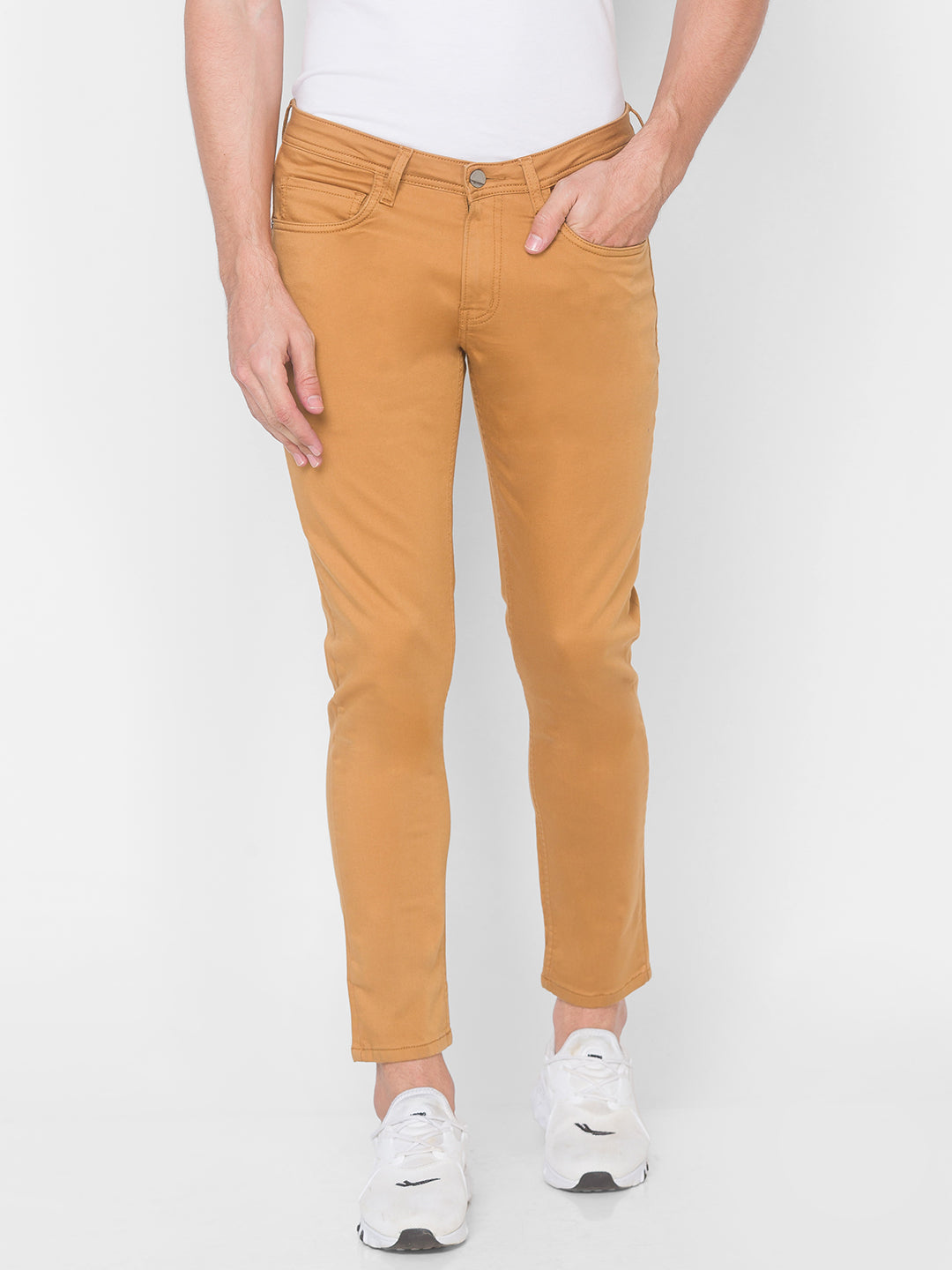 Spykar Men Yellow Cotton Slim Fit Casual Trouser