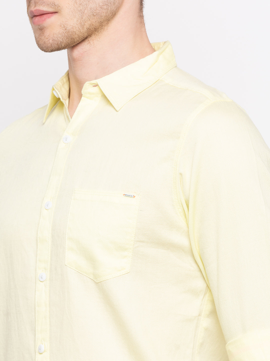 Spykar Yellow Cotton Slim Fit Shirts For Men