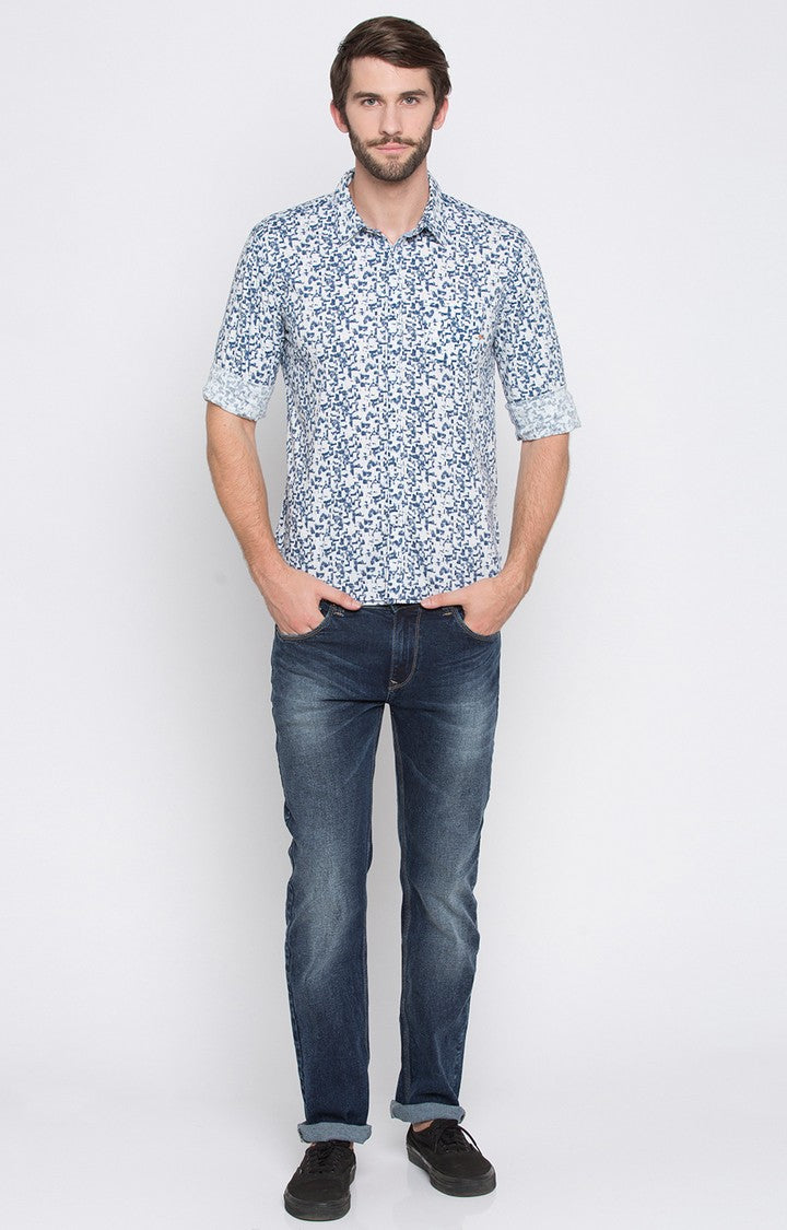 Spykar Men'S Blue Cotton Printed Casual Shirts