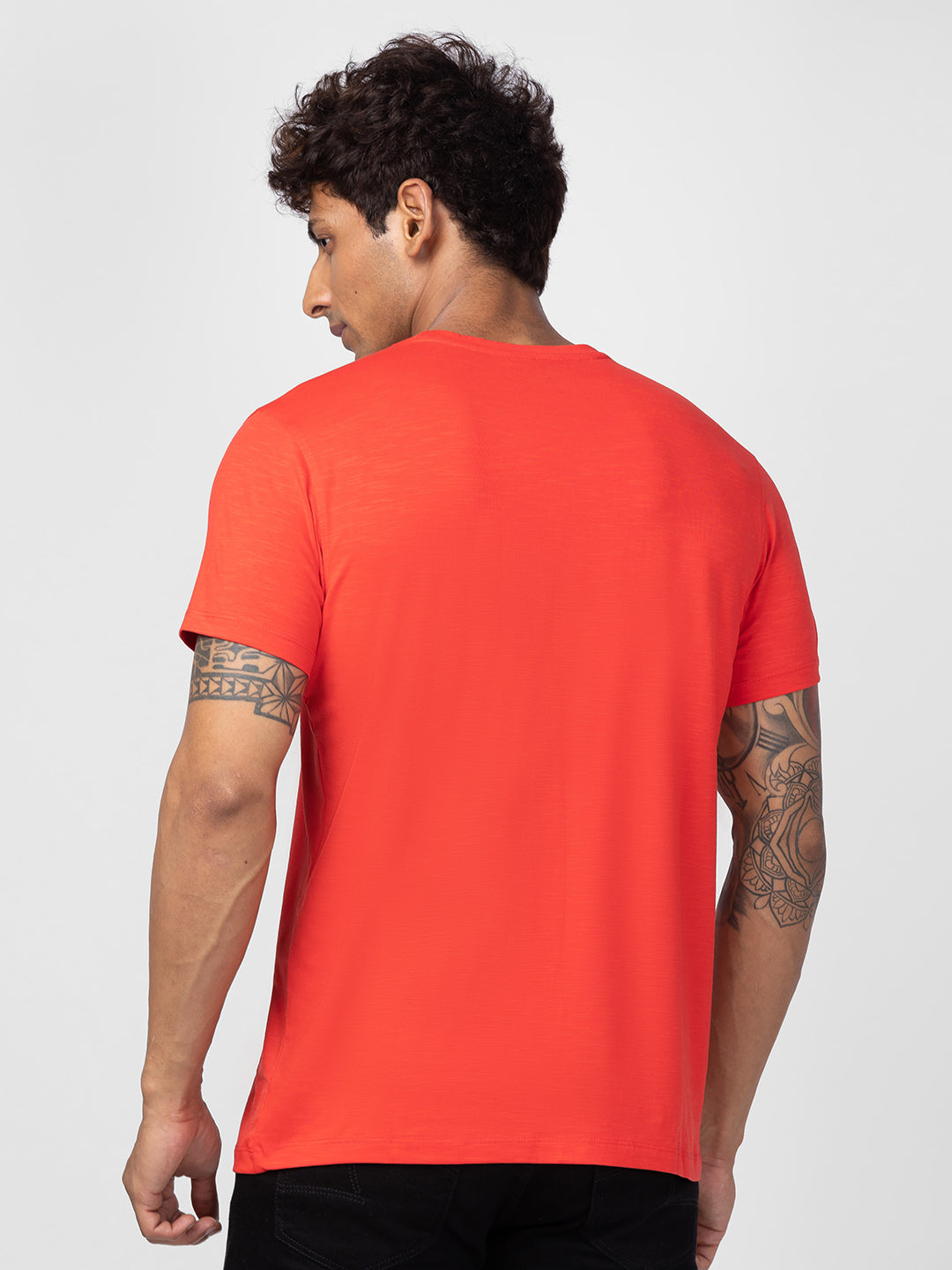 Spykar Men Deep Coral Cotton Regular Fit Half Sleeve Printed T-Shirt