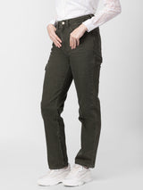 Spykar Women Olive Green Cotton Straight Fit Regular Length Jeans (Bella)