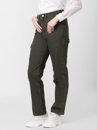 Spykar Women Olive Green Cotton Straight Fit Regular Length Jeans (Bella)