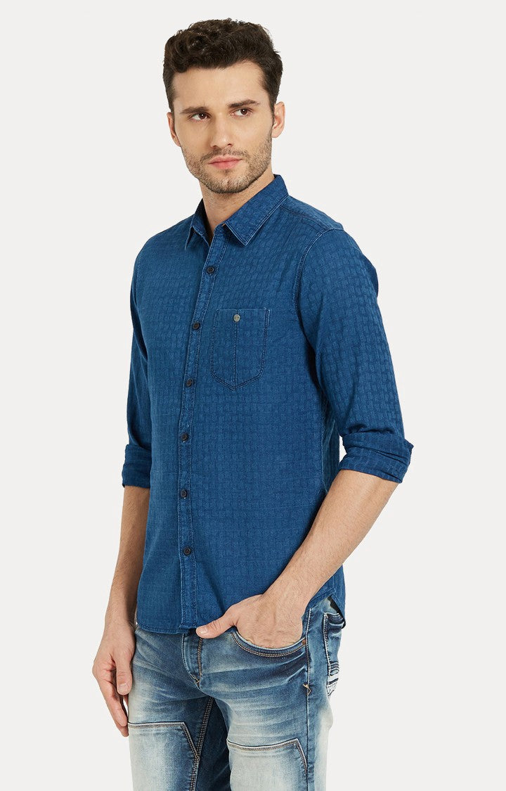 Spykar Men'S Blue Silk Printed Casual Shirts