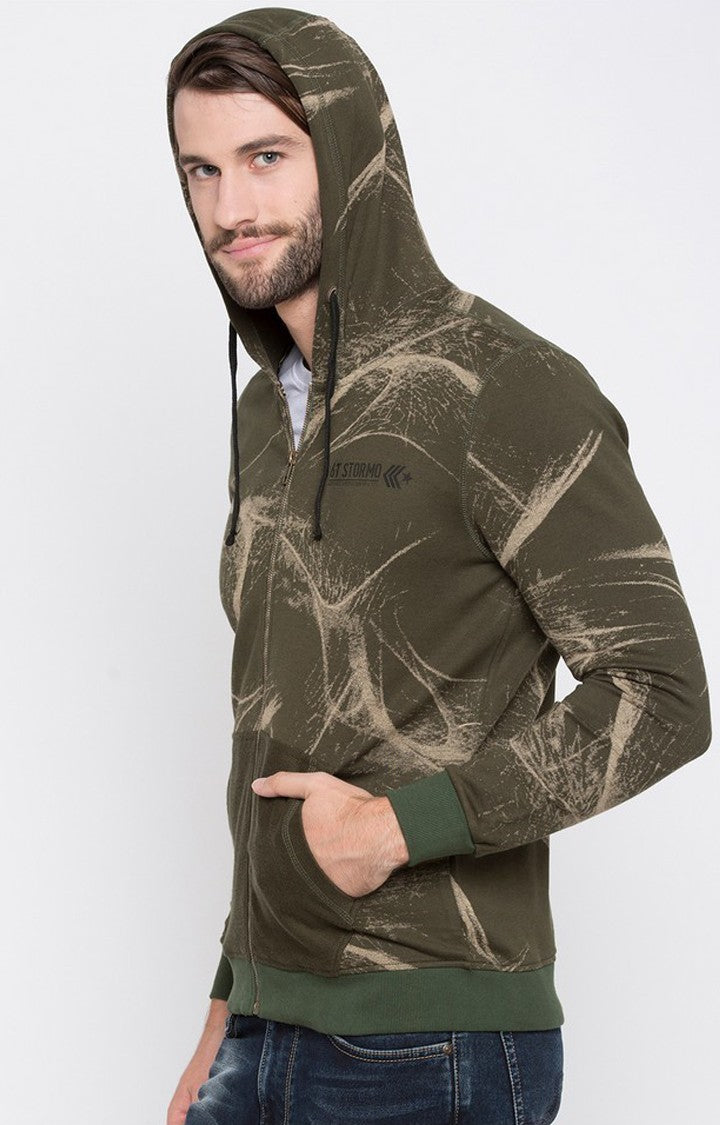 Spykar Green Printed Slim Fit Hoodies