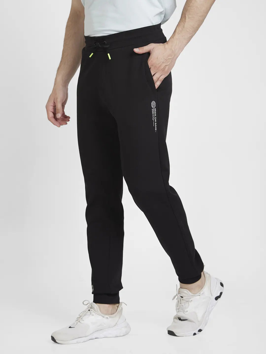 Spykar Men Black Blended Regular Fit Plain Joggers Trackpant