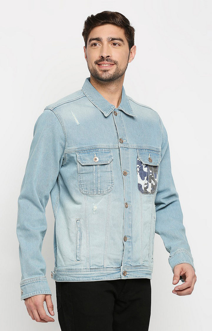 Spykar Men Blue Cotton Slim Fit Denim Jacket