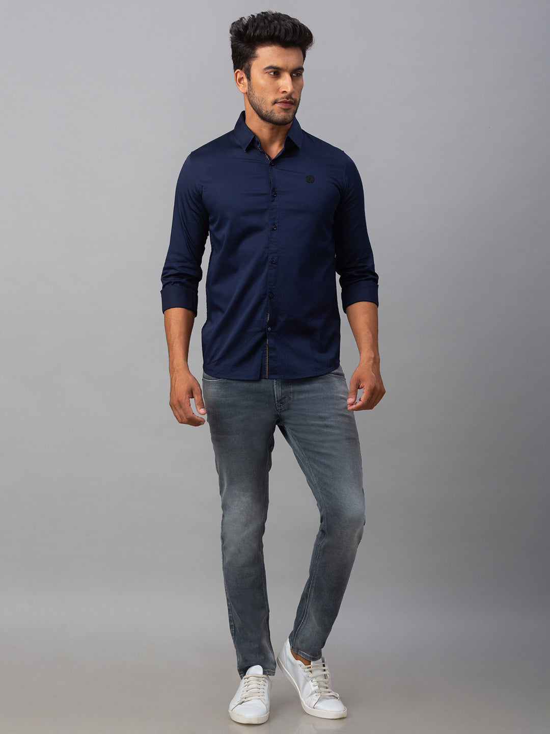 Spykar Men Blue Cotton Slim Fit Shirt