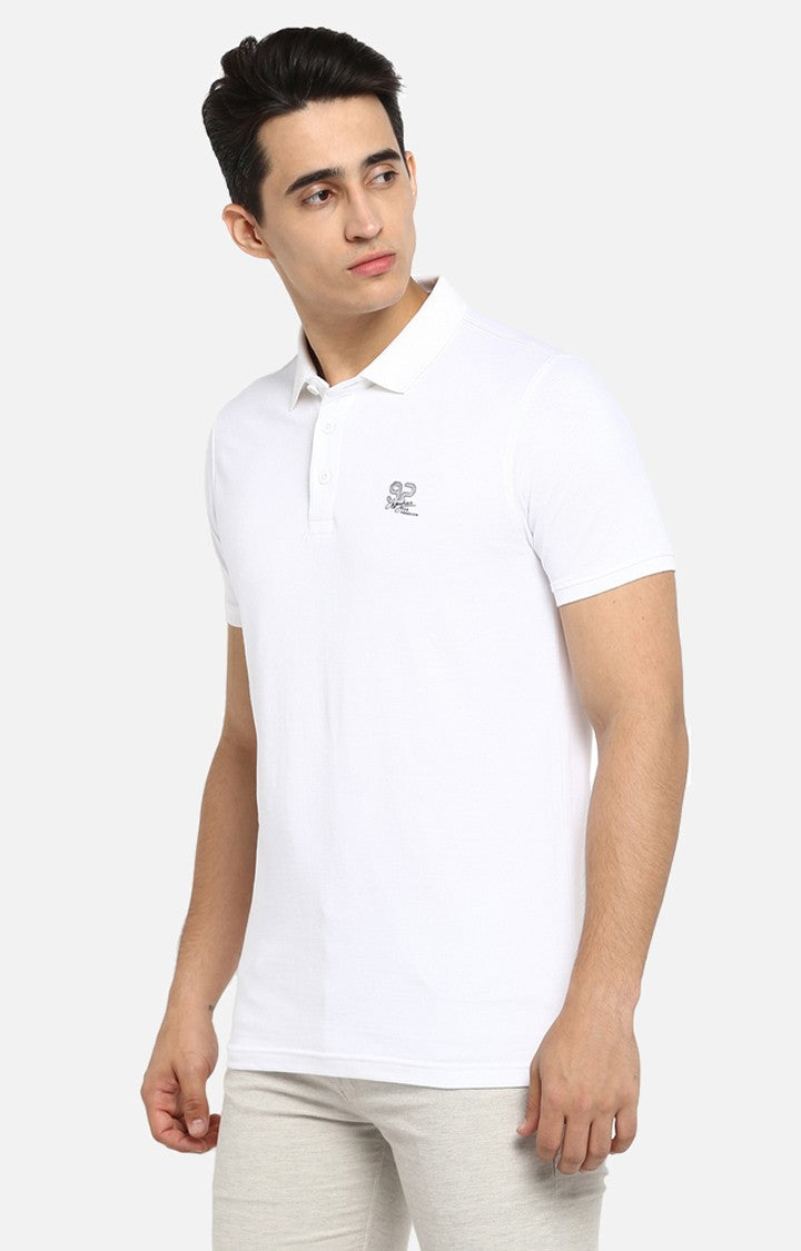 Spykar White Solid Slim Fit Polo T-Shirt