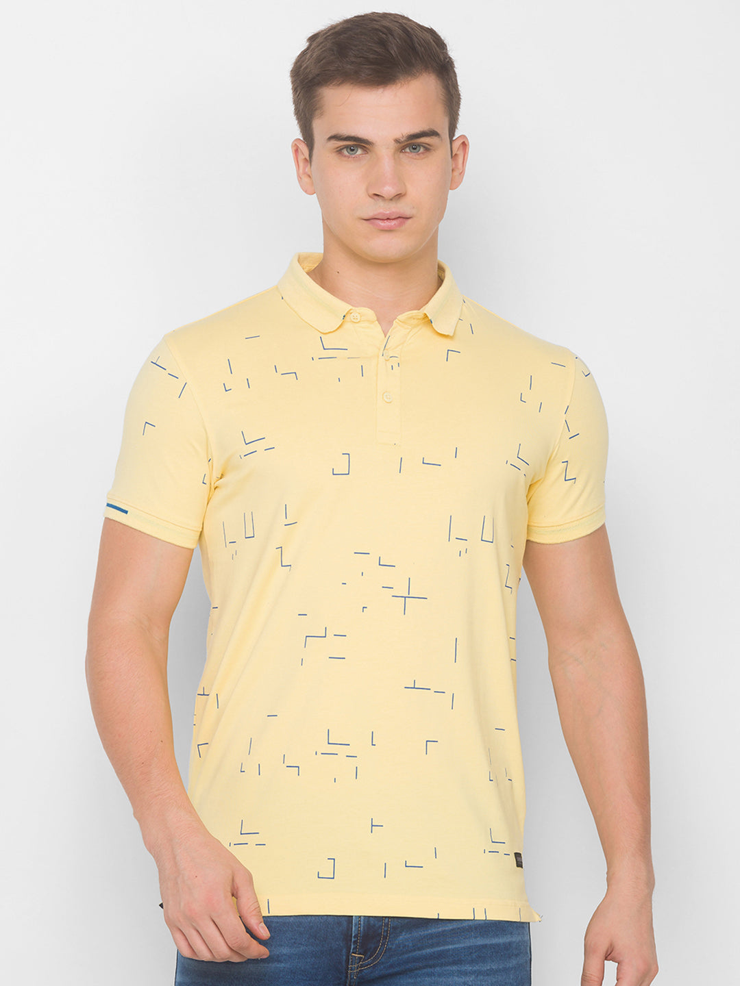 Spykar Men Yellow Cotton Slim Fit Polo T-Shirt