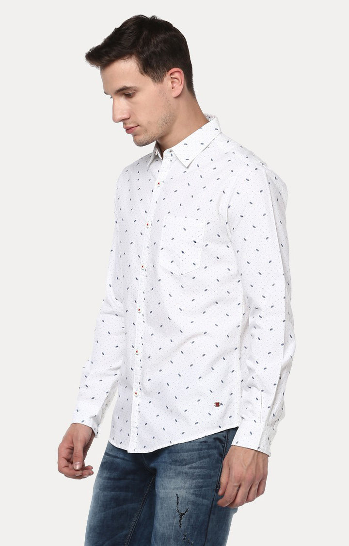 Spykar Men'S White Cotton Printed Casual Shirts