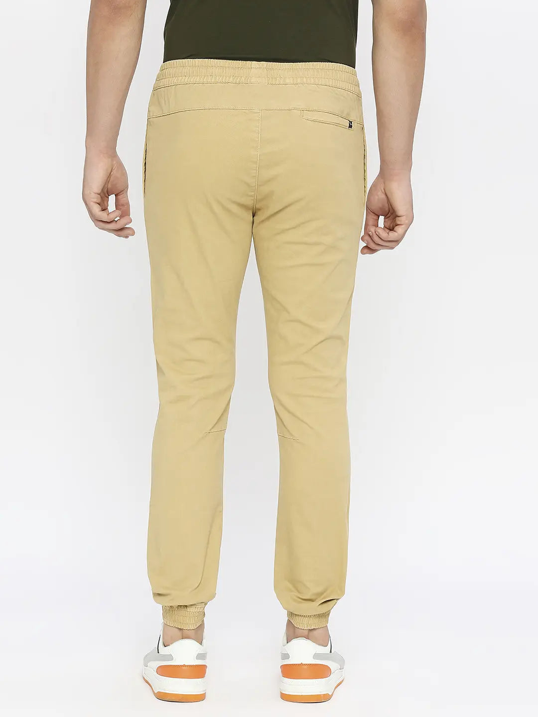 Spykar Men Camel Khaki Lycra Slim Fit Ankle Length Plain Trousers