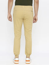 Spykar Men Camel Khaki Lycra Slim Fit Ankle Length Plain Trousers
