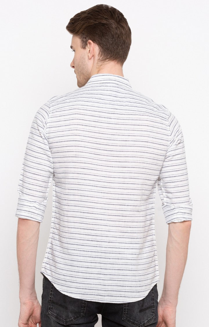 Spykar Men'S White Cotton Striped Casual Shirts