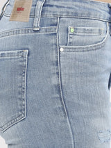 Spykar Women Light Blue Lycra Slim Straigth Fit - Highly Distressed Mid Rise Jeans-(Emma)