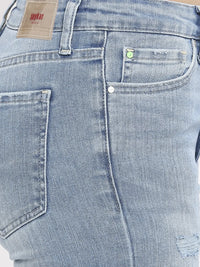 Spykar Women Light Blue Lycra Slim Straigth Fit - Highly Distressed Mid Rise Jeans-(Emma)