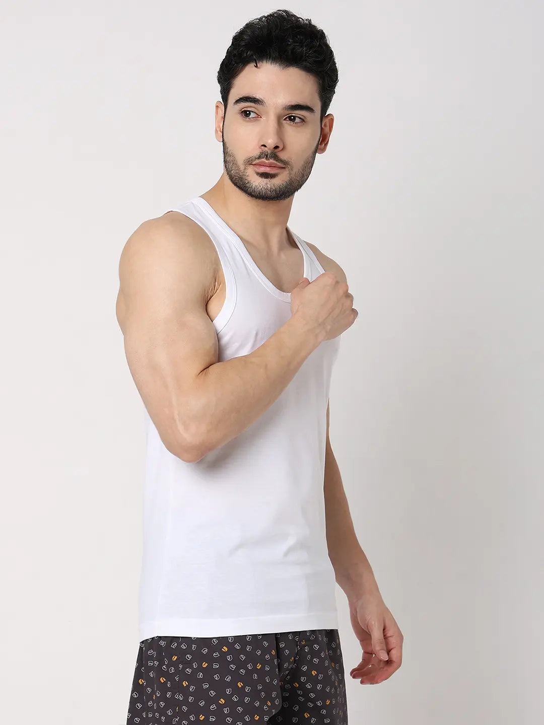 Underjeans By Spykar Men Premium White Cotton Blend Regular Fit Vest - Pack Of 2