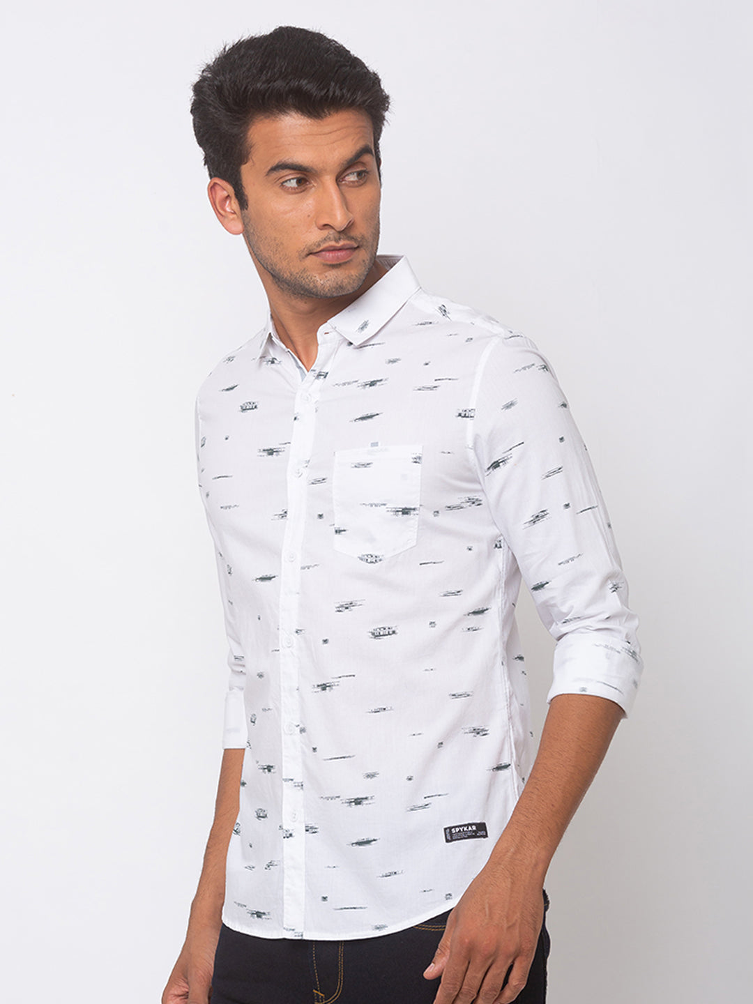 Spykar Men White Cotton Slim Fit Shirt