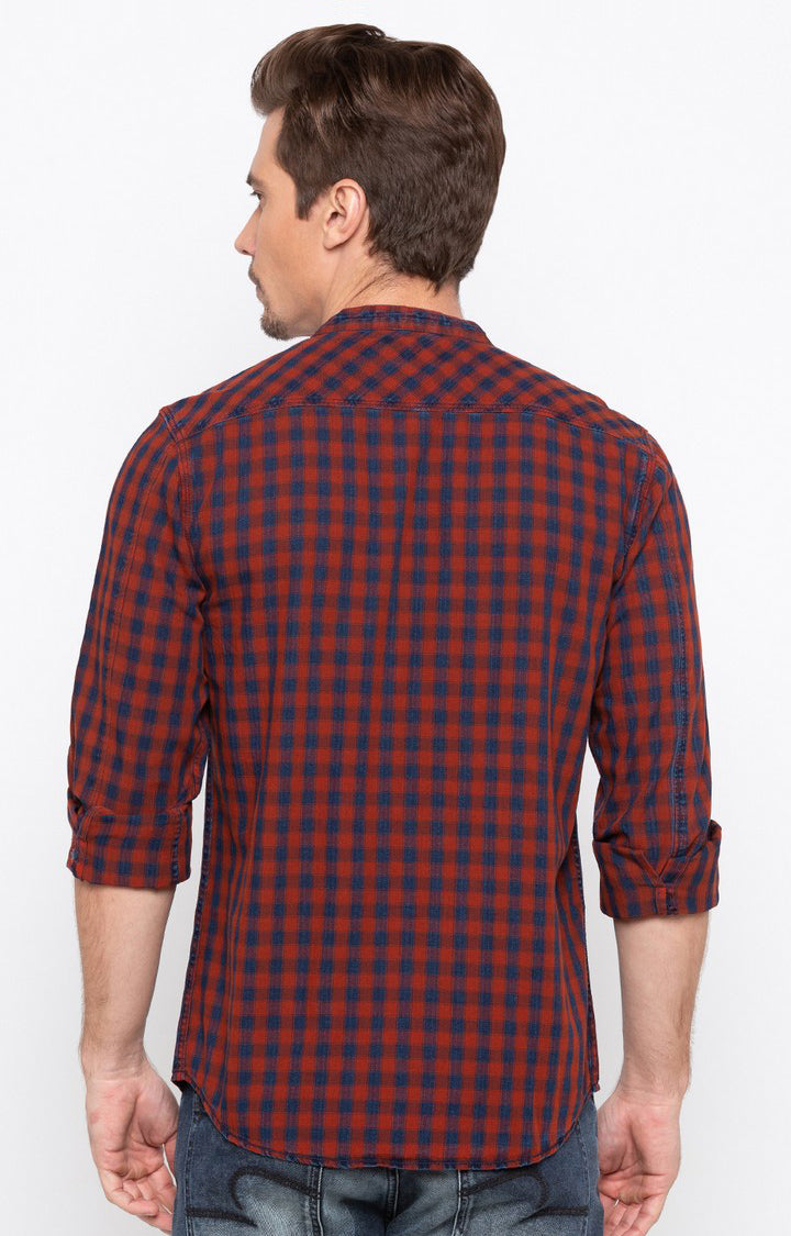 Spykar Men'S Red Cotton Checked Casual Shirts