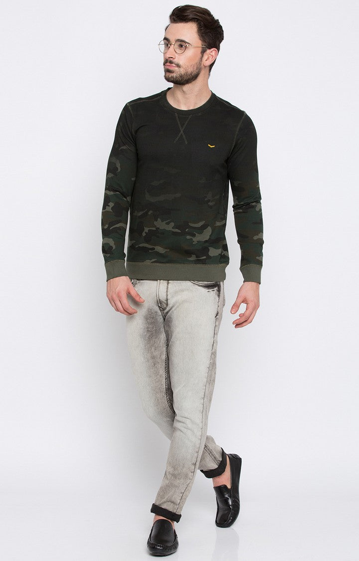 Spykar Green Printed Slim Fit Sweatshirt