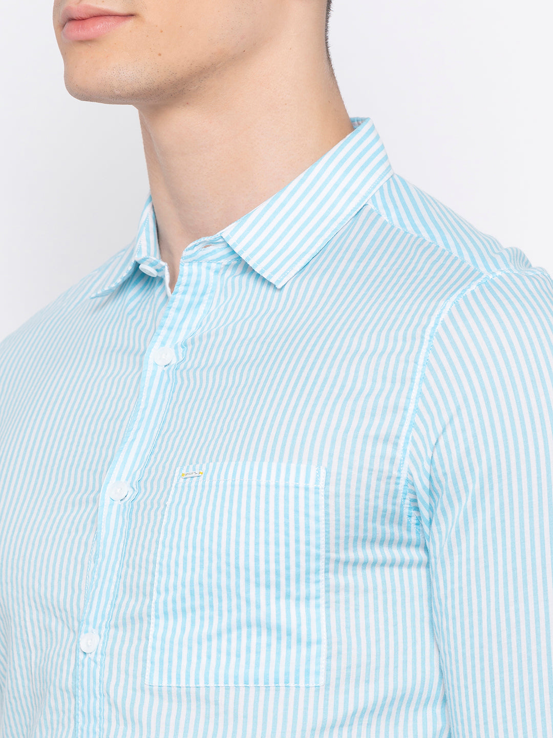 Spykar Men Aqua Striped Slim Fit Casual Shirt