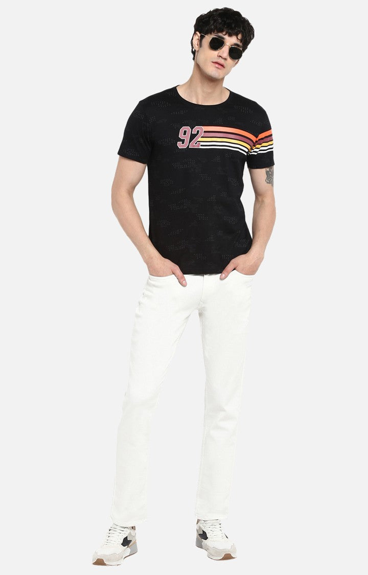 Spykar Black Printed Slim Fit Men T-Shirts