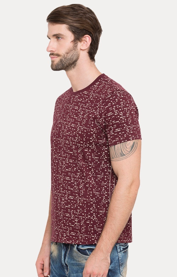 Spykar Red Printed Slim Fit Men T-Shirts