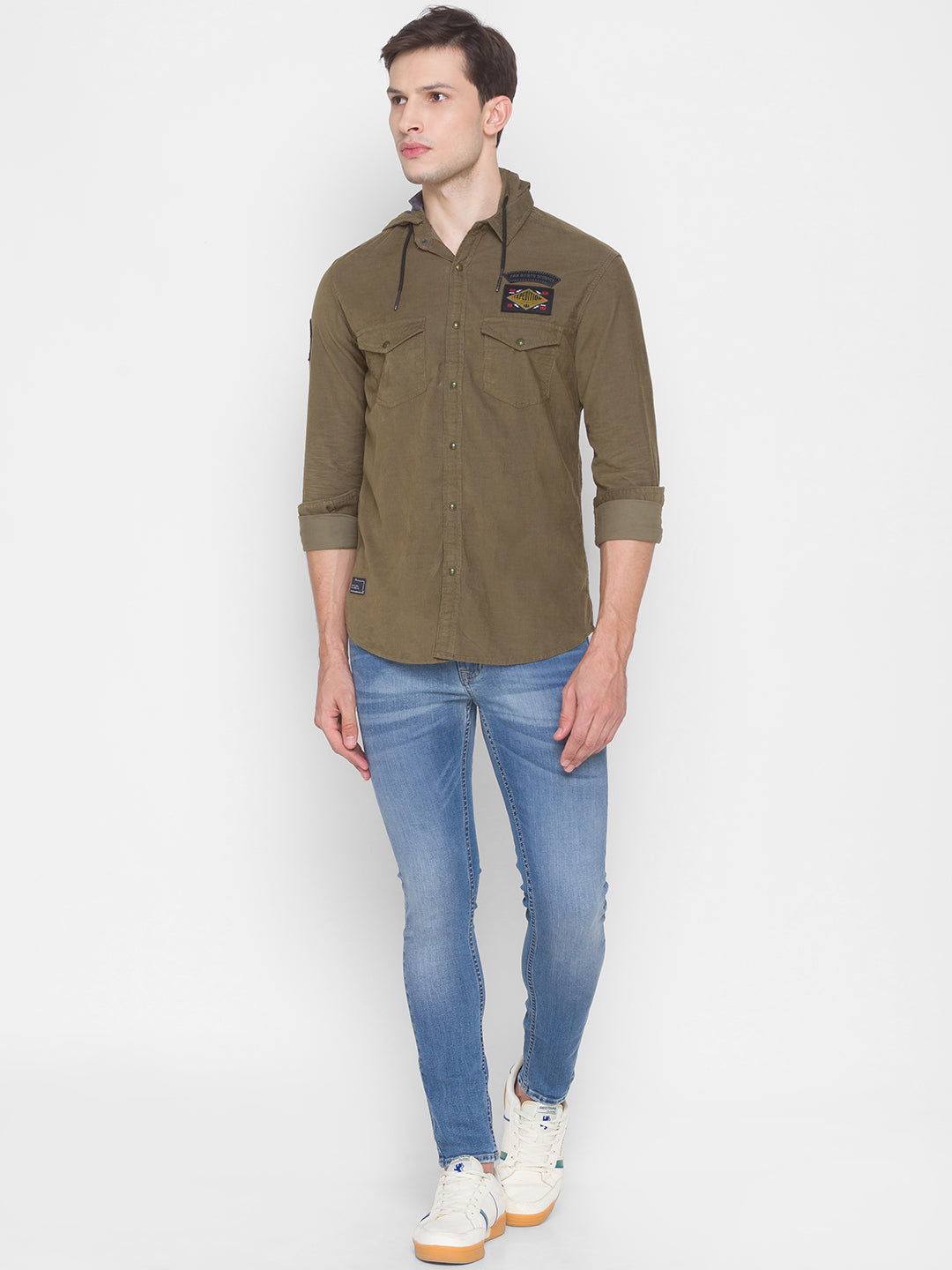 Spykar Slim Fit Green Cotton Men Shirt