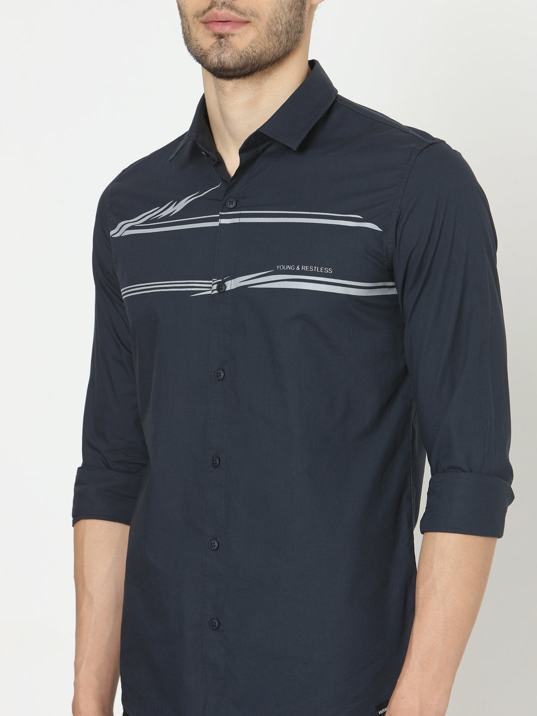 Spykar Slim Fit Men Blue Cotton Casual Shirts